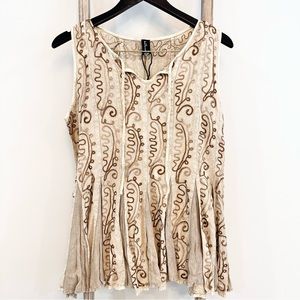 Sacred Threads Embroidered Panel Swing Top S/M Neutral Colors
